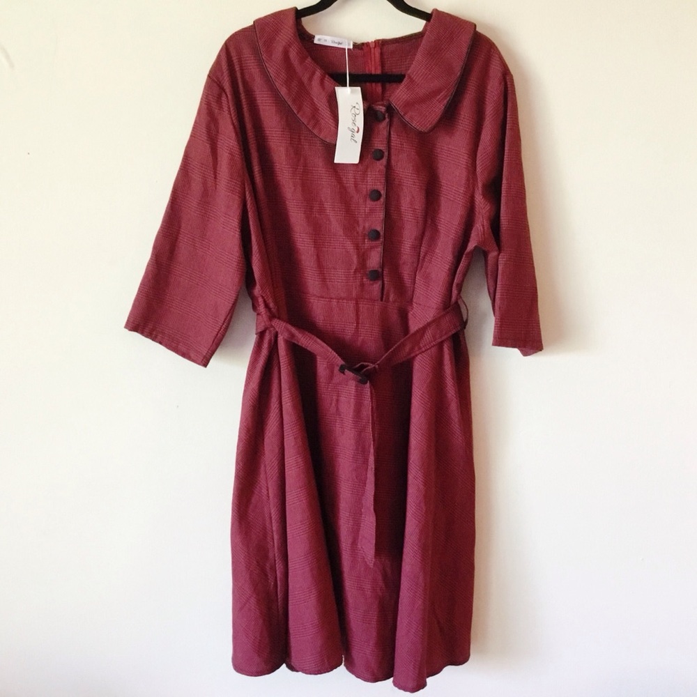 NWT Rosegal Red Houndstooth Midi Dress Plus Size